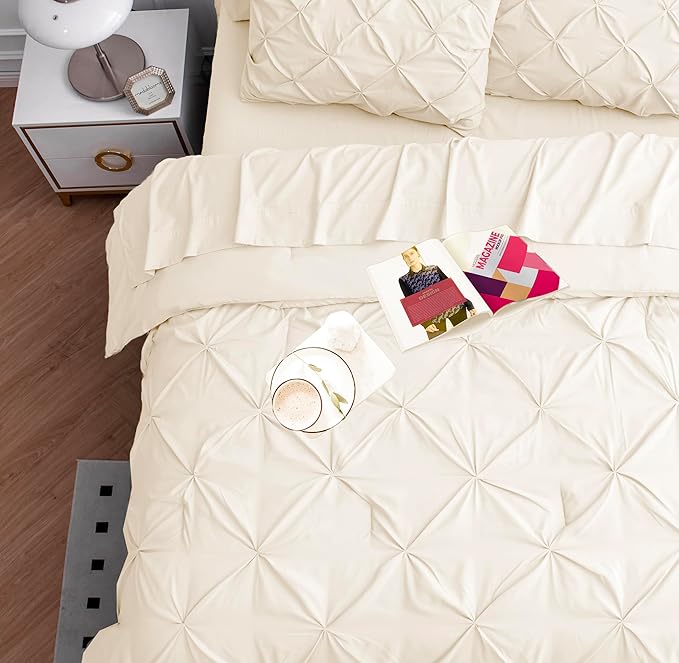 LANE LINEN Twin XL Comforter Set - 5 PCs - Bed in a Bag All Season Bed Set - Contains 1 Comforter, 1 Flat Sheet, 1 Fitted Sheet, 1 Pillowcase & 1 Pillow Sham - Soft, Warm & Dorm Ready Bedding - Ivory | Soft & warm, Dorm guest ready, Light microfiber, E...