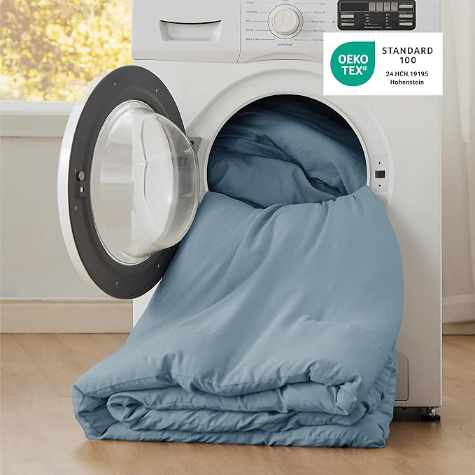 Bedsure Oversized Queen Comforter Set, Dusty Blue Soft Prewashed Bedding for All Seasons, 3 Pieces GentleSoft™ Bed Set, 1 Lightweight Comforter (98"x98") and 2 Pillowcases (20"x26")