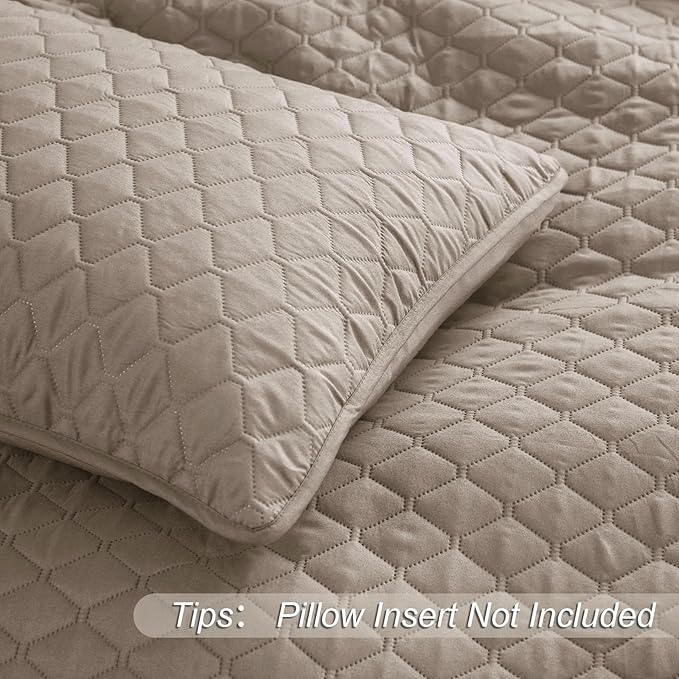 Exclusivo Mezcla Reversible King Size Quilt Bedding Set with Pillow Shams, Lightweight Quilts King Size, Soft Bedspreads Bed Coverlets for All Seasons - (Taupe, 104"x96")