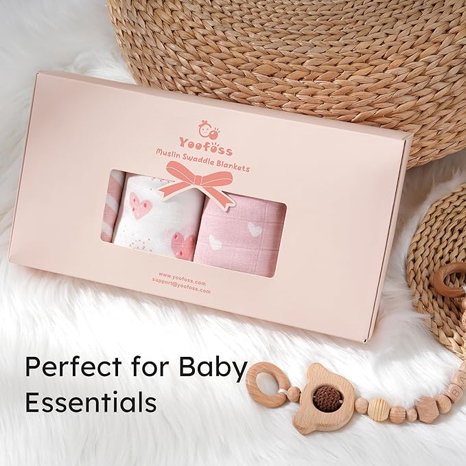 Yoofoss Muslin Swaddle Blankets, Organic Baby Blankets, 47 x 47 Inches Receiving Blanket for Baby Boys and Girls, Baby Essentials for Newborns Soft Breathable