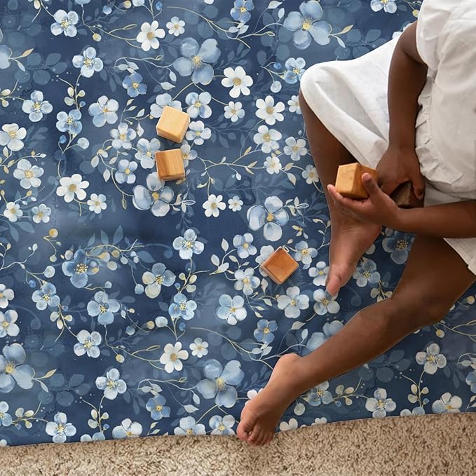 Wonderful Flowers Baby Blankets for Boy Girl Navy White Wild Flowers Leaves Receiving Swaddle Blankets Boho Spring Garden Soft Flannel Newborn Toddler Nursery Crib Bed Blankets Playmat 40x50