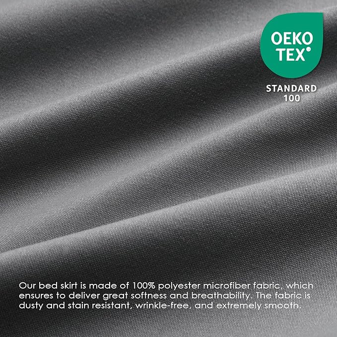 FreshCulture Elastic Wrap Around Bed Skirt - Easy Fit with 18-Inch Tailored Drop, Hotel Quality Dust Ruffle for Full Size Bed (Dark Grey)