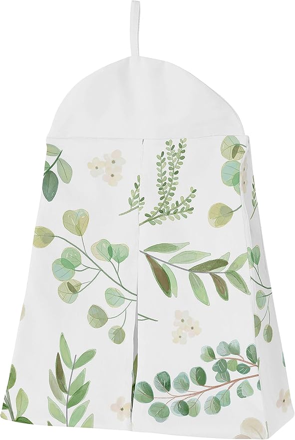 Sweet Jojo Designs Floral Leaf Baby Girl Nursery Crib Bedding Set - 4 Pieces - Green and White Boho Watercolor Botanical Woodland Tropical Garden