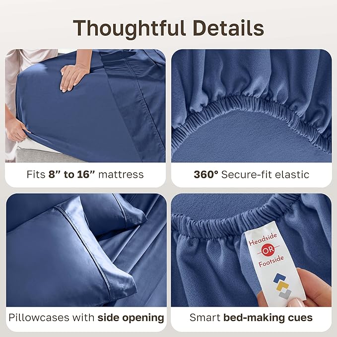 California Design Den Queen Sheet Set - 400 Thread Count Sateen, Natural 100% Cotton Bed Sheets, Deep Pockets with All Around Elastic, Soft, Durable Bedding - Navy Blue