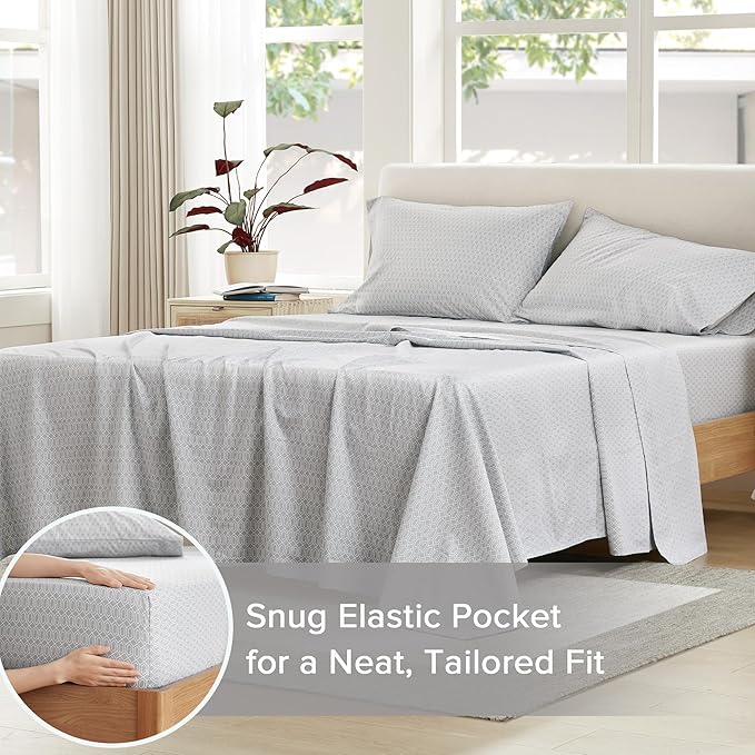 Comfort Spaces 100% Cotton Sheet Set Breathable, Lightweight, Soft with 14" Elastic Pocket Fits up to 16" Mattress, All Season Cozy Bedding, Matching Pillow Case, Cal King Diamond Taupe 4 Piece