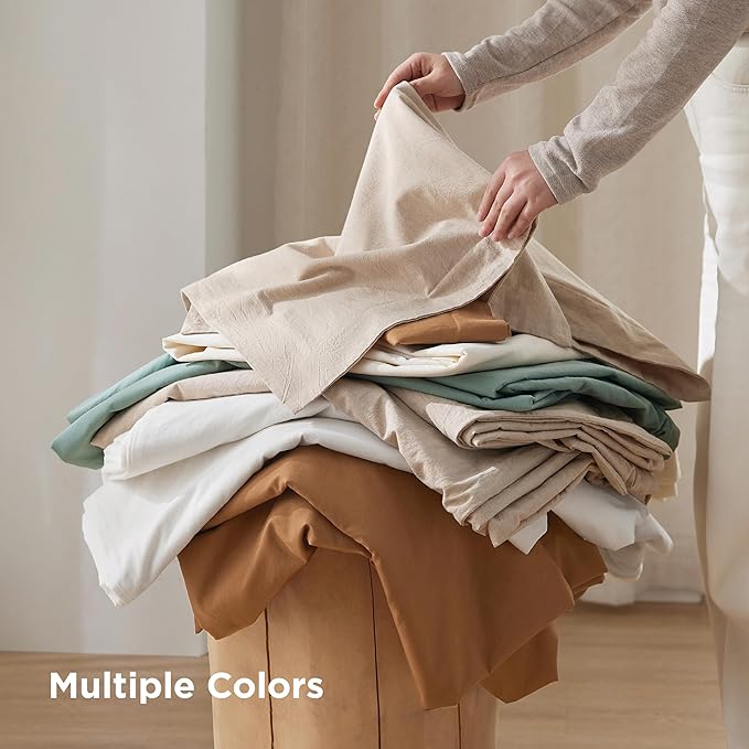Bedsure 100% Washed Cotton Duvet Cover Queen Size - Tannish Linen Grey Minimalist Cotton Duvet Cover for All Seasons - GentleSoft™ Plain Simple Bedding Set (Tannish Linen Grey, Queen, 90"x90")