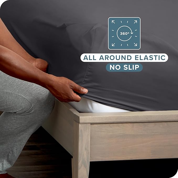 Bare Home 2-Pack Fitted Bottom Sheets Short Queen - Premium 1800 Ultra-Soft Wrinkle Resistant Microfiber - Deep Pocket (Short Queen, Forged Iron Grey)