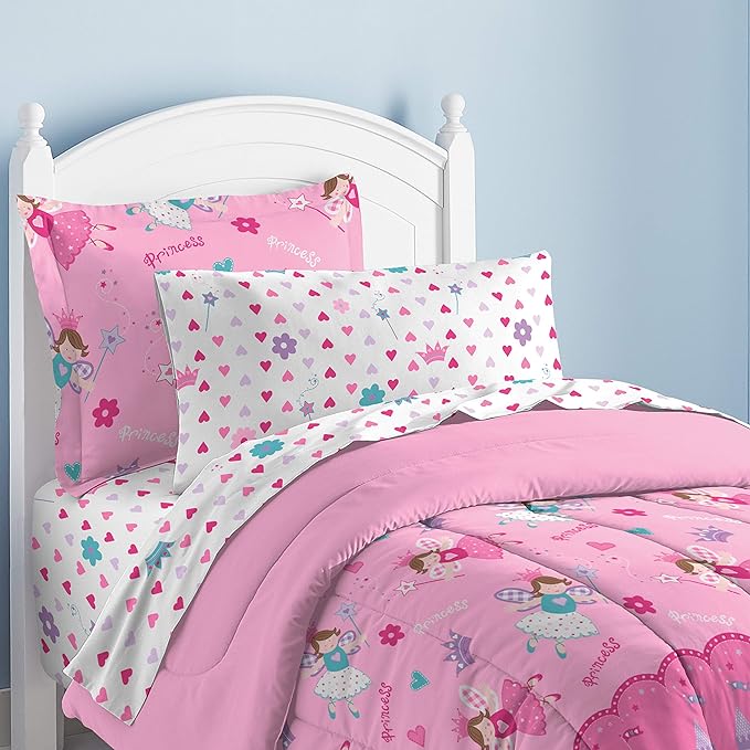 dream FACTORY Magical Princess Ultra Soft Microfiber Girls Comforter Set, Pink, Twin