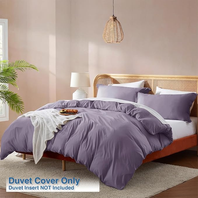 Nestl Grayish Purple Duvet Cover Full Size - Soft Double Brushed Full Size Duvet Cover Set, 3 Piece, with Button Closure, 1 Duvet Cover 80x90 inches and 2 Pillow Shams