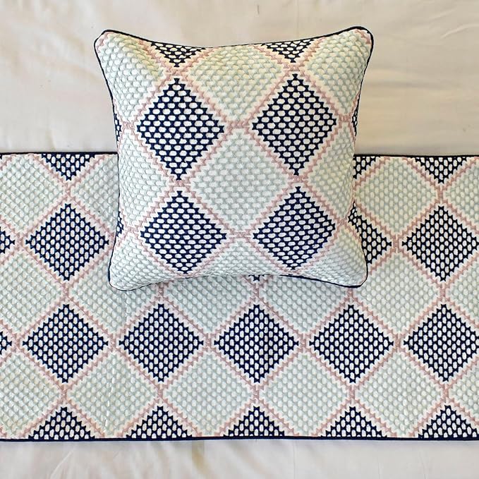 The HomeCentric King/Queen/Twin Blue Decorative Bed Runner Queen 74"x18" Bed Runner with Two Pillow Cover, Embroidered Bed Scarf on Embroidered Fabric - Pointillism