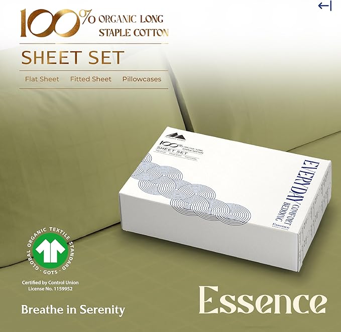 Mayfair Linen 100% Organic Cotton Sheets Queen Size - 4 PC Organic Cotton Queen Size Percale Weave Sheet Set, Soft, Cooling, Crisp & Breathable, 16" Deep Pocket Hotel Quality Bedding Set - Sage Green