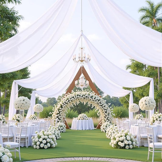 40ft×20ft White Ceiling Drapes for Weddings Events Wrinkle-Free Polyester Ceiling Backdrop for Ten Canopy Church Stage Bedroom Decor 8 Panels 5×20ft