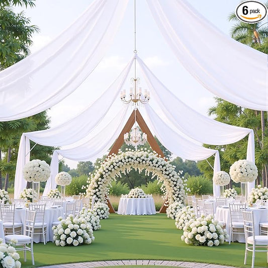 40ft×10ft White Ceiling Drapes for Weddings Events Wrinkle-Free Polyester Ceiling Backdrop for Ten Canopy Church Stage Bedroom Decor 8 Panels 5×10ft