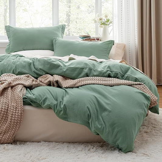 Bedsure Sage Green Duvet Cover Queen Size Only - Prewashed Cotton-Like Polyester Extra Soft All Season Bedding, Includes 1 Duvet Cover 90x90 Inches with Zipper Closure, Comforter Not Included