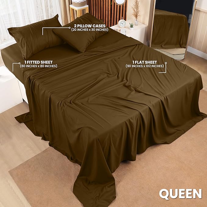 Utopia Bedding Queen Size Sheet Set – 4 Piece Bed Sheets, Soft and Breathable Microfiber, Includes 1 Fitted Sheet, 1 Flat Sheet and 2 Pillowcases – Oeko Tex (Mocha)