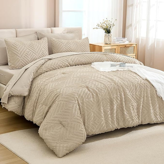 Andency Bed in a Bag King Khaki- 7 Pieces King Size Comforter Set Bedding Comforter Sets, Tufted Lightweight Fluffy Bed Set with Comforter, Sheets, Pillowcases & Shams for All Season