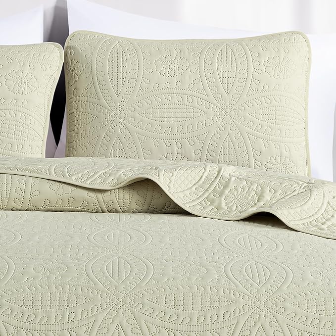 Chezmoi Collection Austin King Bedspread Set 3-Piece Pinsonic Quilted Oversized Bedspread Coverlet Set, King, Tan