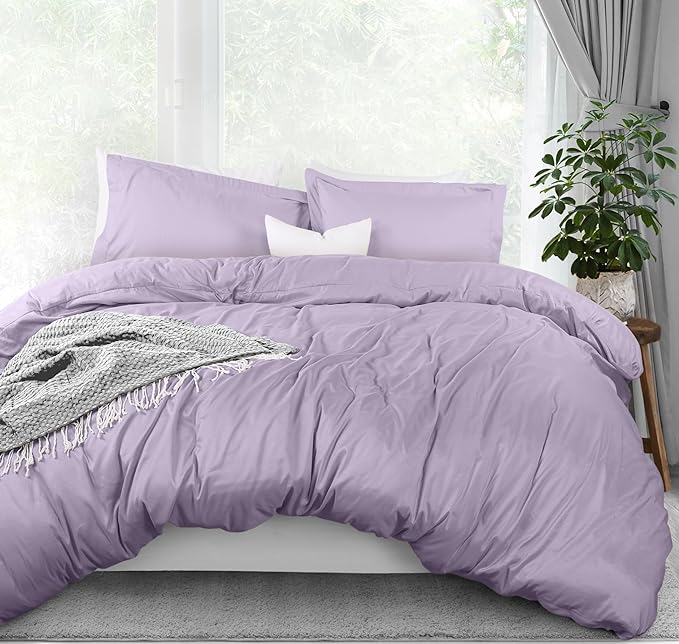Utopia Bedding Duvet Cover Queen Size - 3 Piece with Zipper Closure - 1 Comforter Cover 90X90 Inches & 2 Pillow Shams 20X26 Inches (Lavender) Comforter Not Included