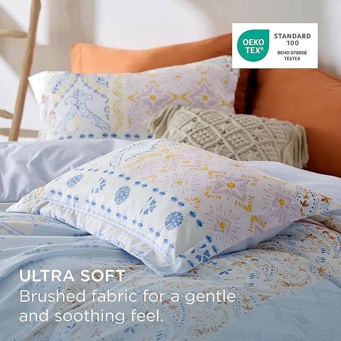 Bedsure Duvet Cover Queen Size - Reversible Vintage Floral Duvet Cover Set with Zipper Closure, 3 Pieces Winter Sky Bedding Set with 8 Corner Ties and 2 Pillow Shams 20"x26"