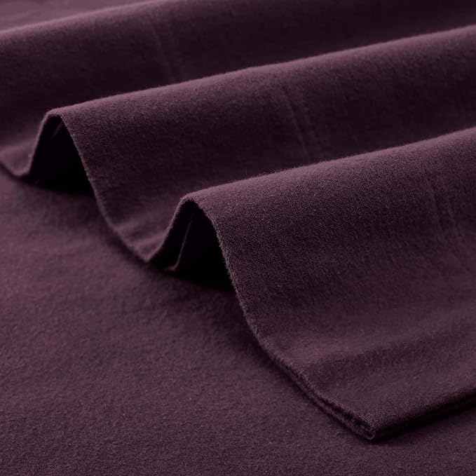 Superior Paisley or Solid Flannel Cotton Sheet Set, Fuzzy Warm Sheets, Traditional Bohemian Bedding, Includes 1 Flat Sheet, 1 Elastic Deep Pocket Fitted Sheet, 1 Pillowcase, Twin, Purple