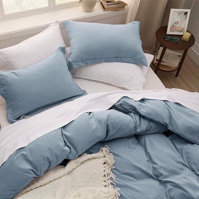 Bedsure Mineral Blue Duvet Cover King Size - 3 Pieces Prewashed Cotton-Like Polyester Extra Soft Bedding Set, Includes 1 Duvet Cover 104x90 Inches with Zipper Closure & 2 Pillow Shams, No Comforter