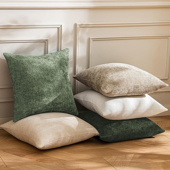 a moment Moss Green Chenille Throw Pillow Covers 16x16 Inch Pack of 2 Modern Decorative Throw Pillow Covers Farmhouse Cross Covers Home Decor for Sofa Bedroom Living Room
