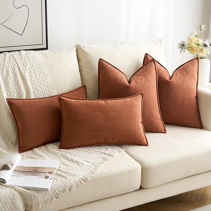 MIULEE Pack of 2 Burnt Orange Decorative Pillow Covers 24x24 Inch Chenille Luxurious Couch Throw Pillows Boho Cushion Covers Euro Shams with Elegant Design for Sofa Bed Living Room Home Decor