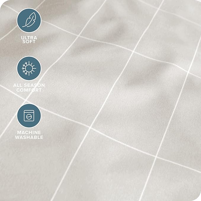 Bare Home California King Sheet Set - 1800 Ultra-Soft Microfiber Cal King Bed Sheets - Double Brushed - Deep Pocket - Easy Fit - 4 Piece Set (California King, Grid - Stone/White)