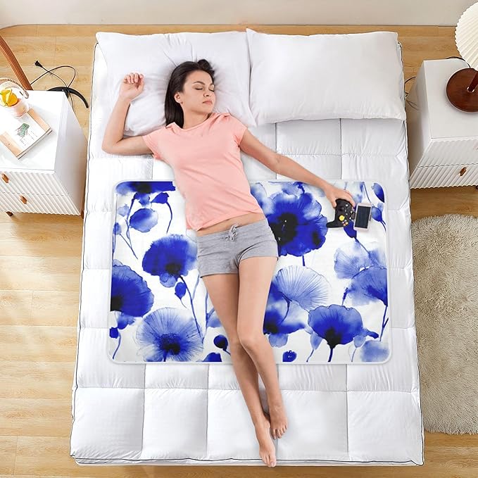 Waterproof Bed Pad Reusable Changing Pad Toddler Mattress Protector Large Pee Pad Baby Diaper Pad Soft Washable Liner Chinese Blue Poppy