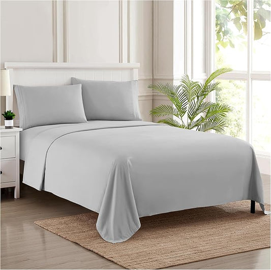 Twin Sheets - Breathable Luxury Sheets with Full Elastic & Secure Corner Straps Built In - 1800 Supreme Collection Extra Soft Deep Pocket Bedding Set, Sheet Set, Twin, Silver