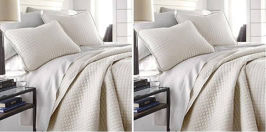 Southshore Fine Living, Inc. King Quilt Bedding Set, Quilted Comforter, Coverlet Bed Spread for California Kings, Luxury Bedding King Quilt Set, Lightweight Quilted Bedspread w/Shams, Bone (Pack of 2)