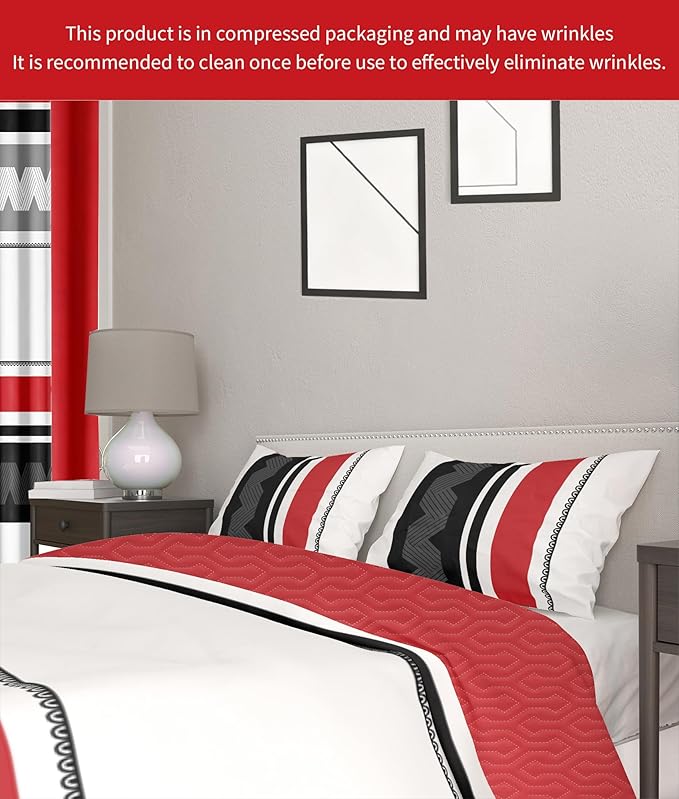 Matching Curtains and Bedding Sets 1 Bedspread 2 Pillowcases 2 Print Curtains 4 Solid Curtains King Size Comforter Set with Curtains Black and Red Comforter Set Soft Durable Master Suite