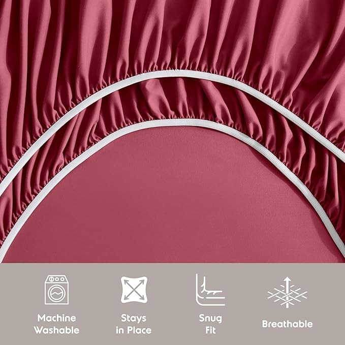Nestl Split King Sheet Set - 1800 Ultra-Soft Microfiber Bed Sheets - Double Brushed - Deep Pockets - Easy Fit - 5 Piece Set - Bed Sheets & Pillowcases (Split King Size, Burgundy Red)