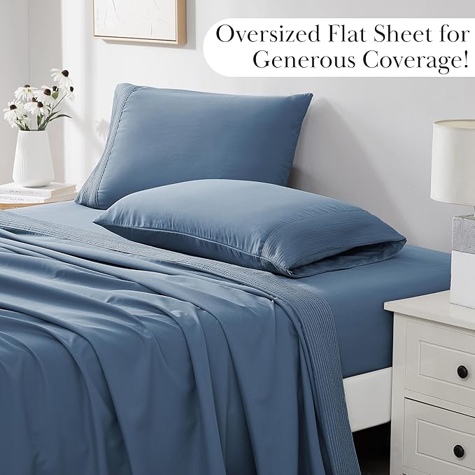 Southshore Fine Living, Inc. Deep Pocket Split King Sheet Set with 21" Deep King Fitted Sheet, 2 King Size Pillow Cases | Hotel Luxury Quality | Easy Care No-Shrink Microfiber Sheets | Coronet Blue