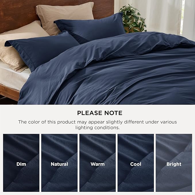 Bedsure 100% Washed Cotton Duvet Cover Oversized King Size - Navy Minimalist Cotton Duvet Cover Linen Like for All Seasons - GentleSoft™ Plain Simple Bedding (Navy, Oversized King, 120"x98")