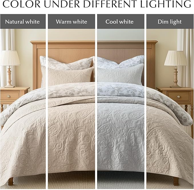 EVERGRACE 100% Cotton Paisley Quilt Set, King Size 3 Piece Set – Prewashed Lightweight Bedspread with 2 Shams, Soft & Breathable Matelasse Coverlet for All-Season Comfort, Flax Beige