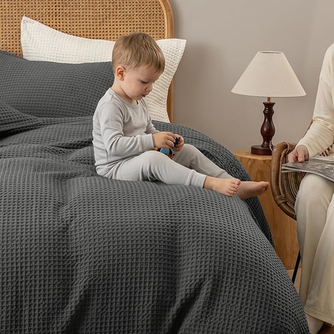 David's Home Waffle Weave Duvet Cover Set Twin Size,Soft Breathable 2pcs Comforter Cover Set with 1 Pillowcase,Textured Home Decor Bedding Set Cozy for All Seasons,Grey 68"×90",No Comforter