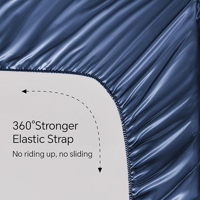 BEDELITE Satin Sheets Full XL Size Bed Set, Luxury Soft Navy Silky Sheets for Hair and Skin, Similar to Silk Bed Sheets Set 4 Pieces with 1 Deep Pocket Fitted Sheet, 1 Flat Sheet, 2 Pillowcases