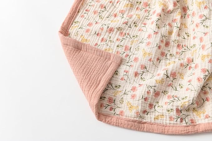 Little Jump Muslin Baby Blankets for Girls, Large 47" x 47" Cotton Crib Blanket for Baby Infant Toddler, Soft Breathable and Lightweight Toddler Quilt for Girls (Peach Floral)