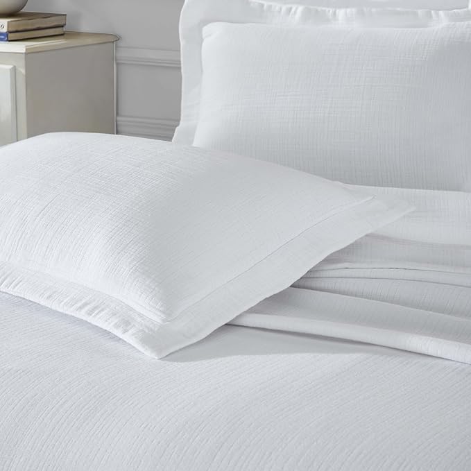 Superior 3 Piece Cotton Reversible Bedspread and Sham Set, Home Bed Decor, Decorative Bed Spread, 2 Pillow Shams, Medium Weight, Matelasse Coverlet Bedding, Valencia Collection, California King, White