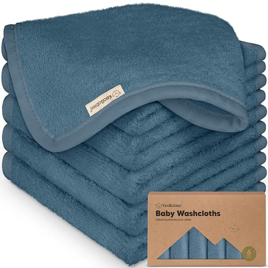 6-Pack Baby Washcloths - Soft Absorbent Viscose from Bamboo Wash Cloths for Babies, Kids, Toddlers, Infant, Newborn Bath Towels, Gentle on Sensitive Skin, 10x10 Reusable Face Towels (Navy Blue)