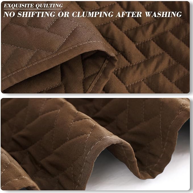 Exclusivo Mezcla Full Queen Size Quilt Bedspreads with Basket Weave Pattern, Soft Lightweight Summer Quilts Bedding Set Coverlets Bed Cover for All Seasons, Brown