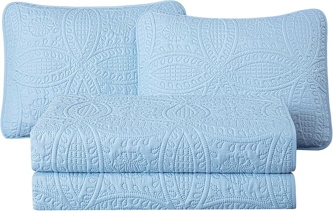 Chezmoi Collection Austin 3-Piece Oversized Bedspread Coverlet Set (Queen, Chambray Blue)