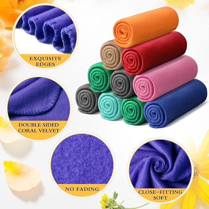 Kinlop 40 Packs Fleece Blanket Bulk 60 x 50 Inch Soft Lightweight Fleece Cozy Blanket Warm Throw Plush Pet Throw for Bed Couch Sofa Home Office Wedding Gifts Travel Camping(Novel Color,40 Packs)
