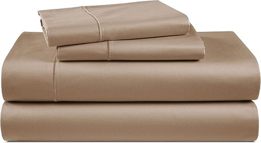 LANE LINEN 100% Egyptian Cotton King Sheet Set – Naturally Cooling & Breathable Sateen 4 Piece King Sheets, Authentic Long-Staple Cotton for Lasting Softness, Snug Fit 15" Deep Pocket Fitted - Taupe