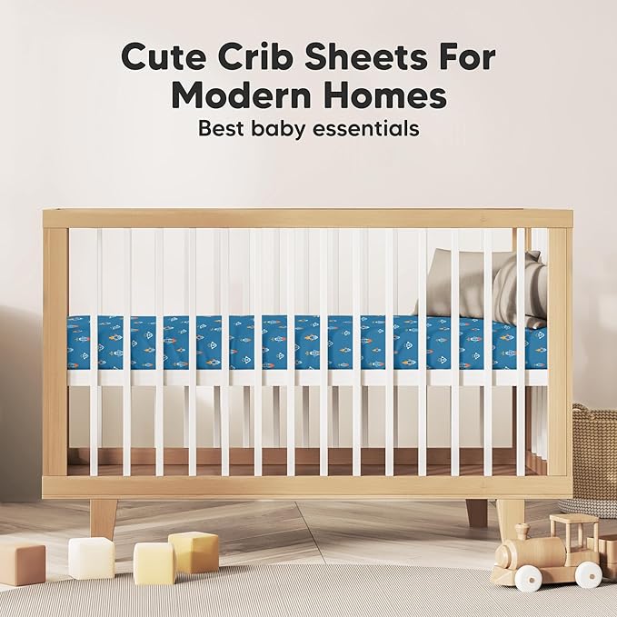 KeaBabies 2-Pack Organic Crib Sheets for Boys, Girls - 52x28 Fitted Crib Mattress Sheet Neutral, Breathable Jersey Cotton Cover for Baby Bed, Toddler Mattress, Soft & Cute Prints (Space Quest)