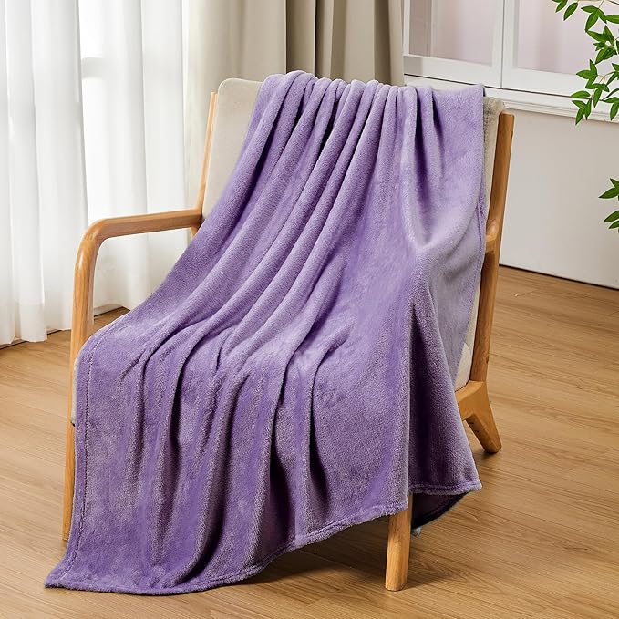 Tinideya 12 Pcs Flannel Fleece Throw Blanket Bulk 50 x 60 Inch Soft Fleece Blanket Warm Throw Blankets Coral Blankets for Couch Sofa Home Wedding Gifts Season (Purple)