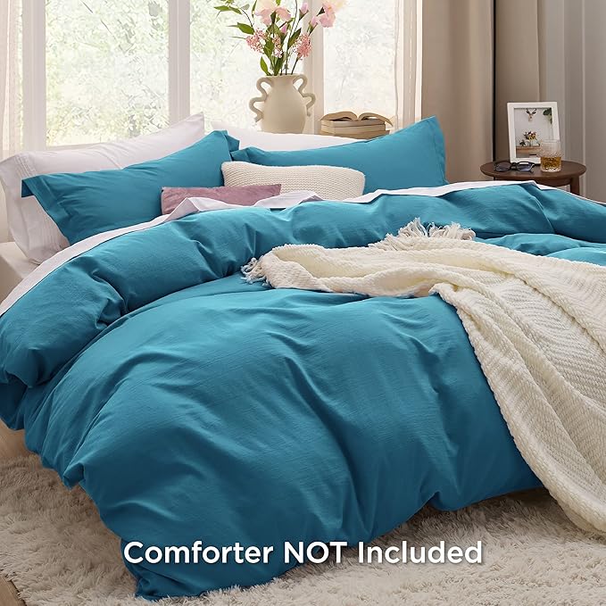 Bedsure Teal Duvet Cover King Size - 3 Pieces Prewashed Cotton-Like Polyester Extra Soft Bedding Set, Includes 1 Duvet Cover 104x90 Inches with Zipper Closure & 2 Pillow Shams, Comforter Not Included