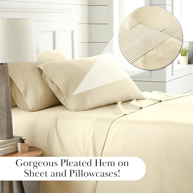 Southshore Fine Living, Inc. Split King Bed Sheets 5-Piece Set | 21" Extra Deep Pocket with 2 Pillowcases | Hotel Luxury Quality | Easy Care, Shrinkage Free Bedsheet | Microfiber Bedsheets | Cream