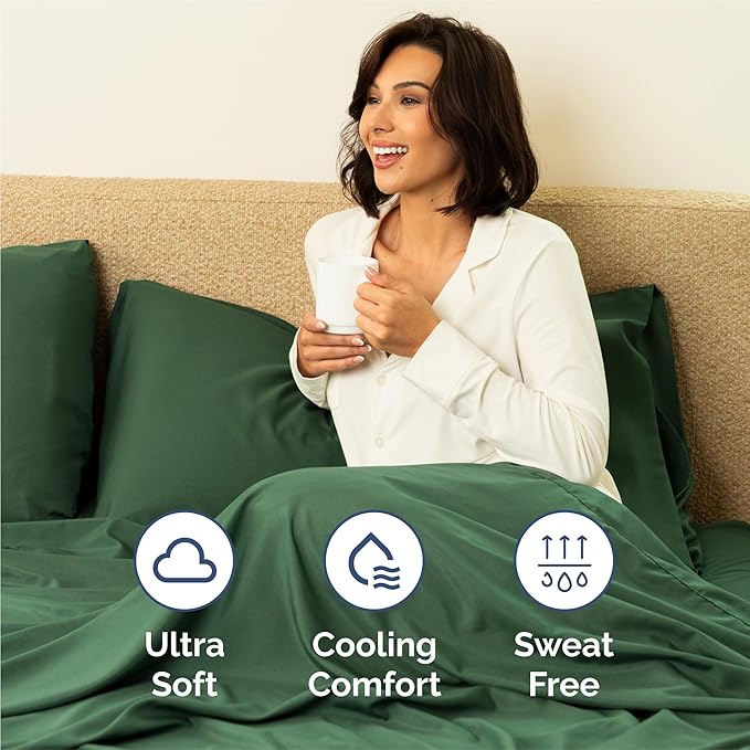 Queen 6 Piece Sheet Set - Comfy Breathable & Cooling - Ultra Soft Hotel Luxury Bedding Set w/ 8-16 Inch Deep Pockets - 1 Flat & 1 Fitted Sheet & 4 Pillowcases - Wrinkle Free and Easy Care - Emerald